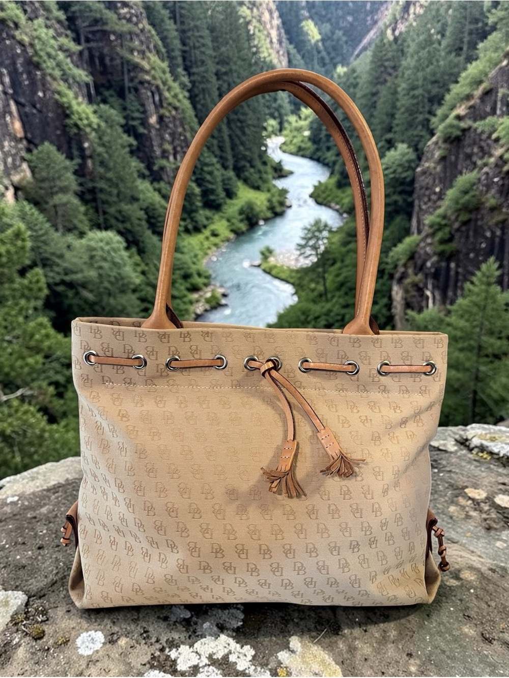Dooney & Bourke Cream Tote with Tan Leather Trim